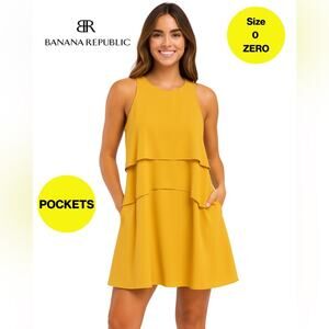 ⭐️BANANA REPUBLIC⭐️ Marigold Yellow Tiered Mini Dress with POCKETS 🌟 (Size 0)